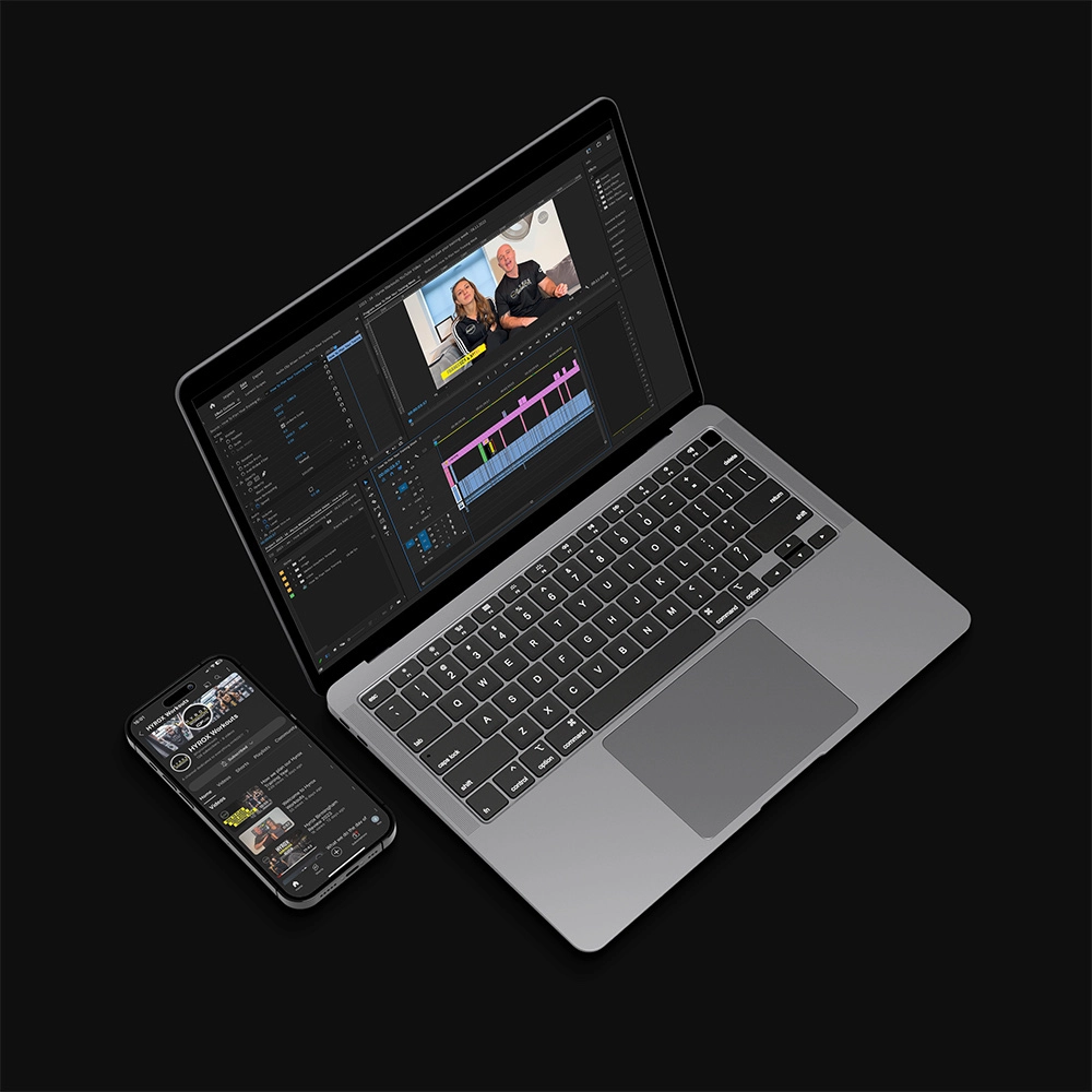 Mockup of laptop with video editing for Hyrox Workouts