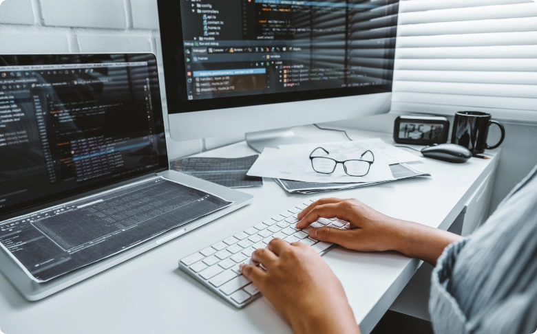 Web developer working at a desk