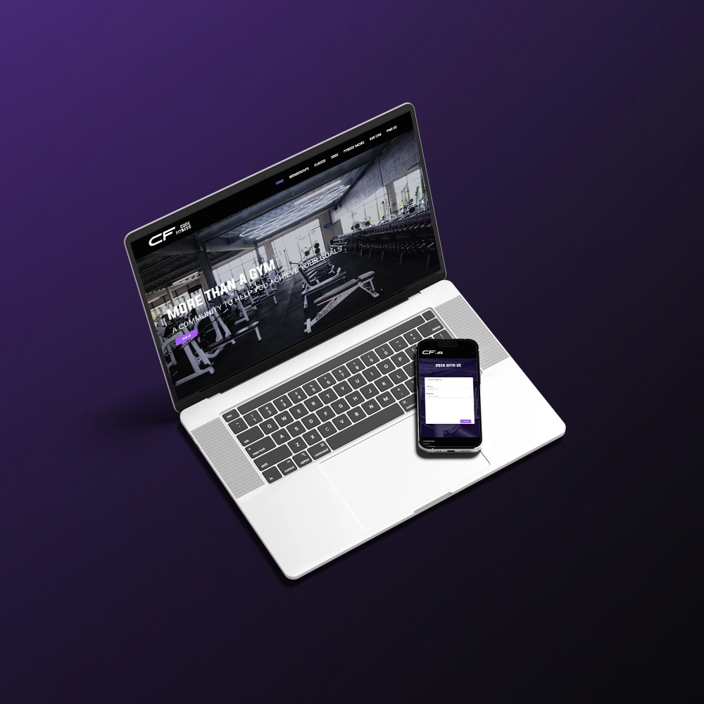 Mockup of the Code Fitness website on a laptop and mobile phone