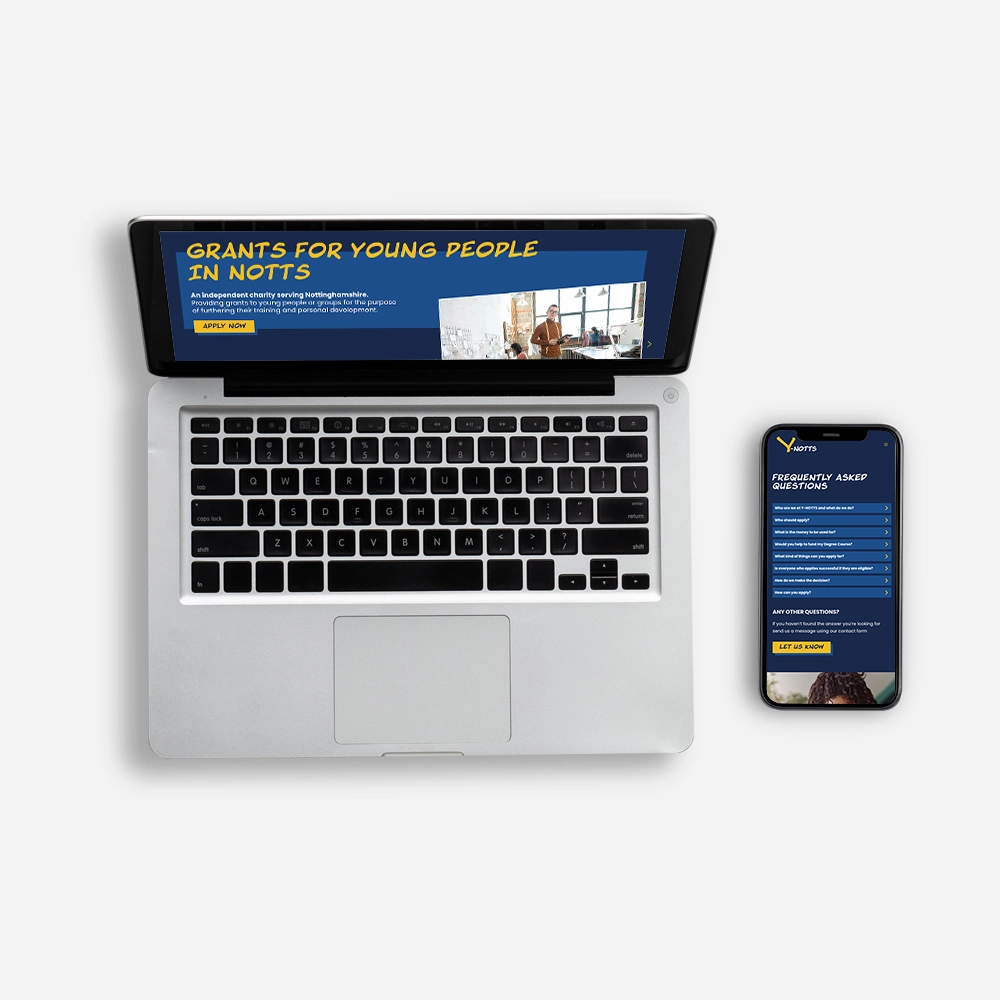 Mockup of Y-Notts website on a laptop and mobile phone