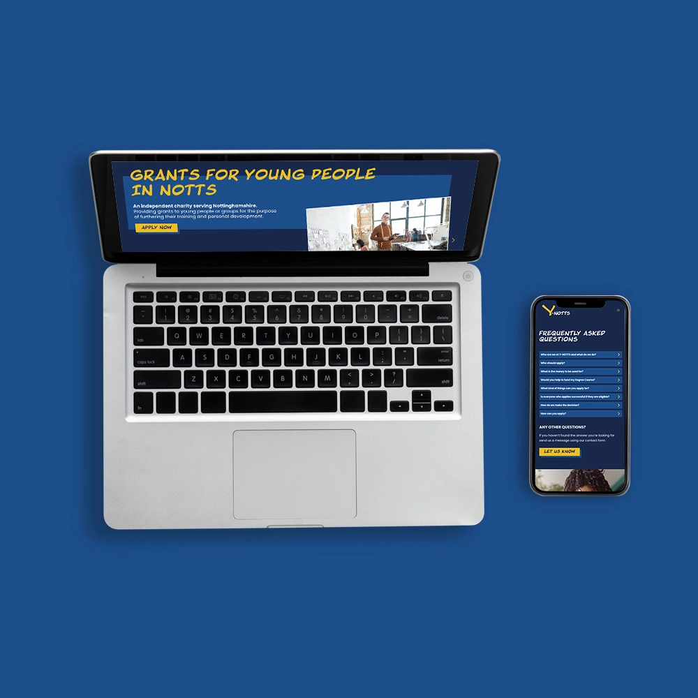 Mockup of Y-Notts website on a laptop and mobile phone