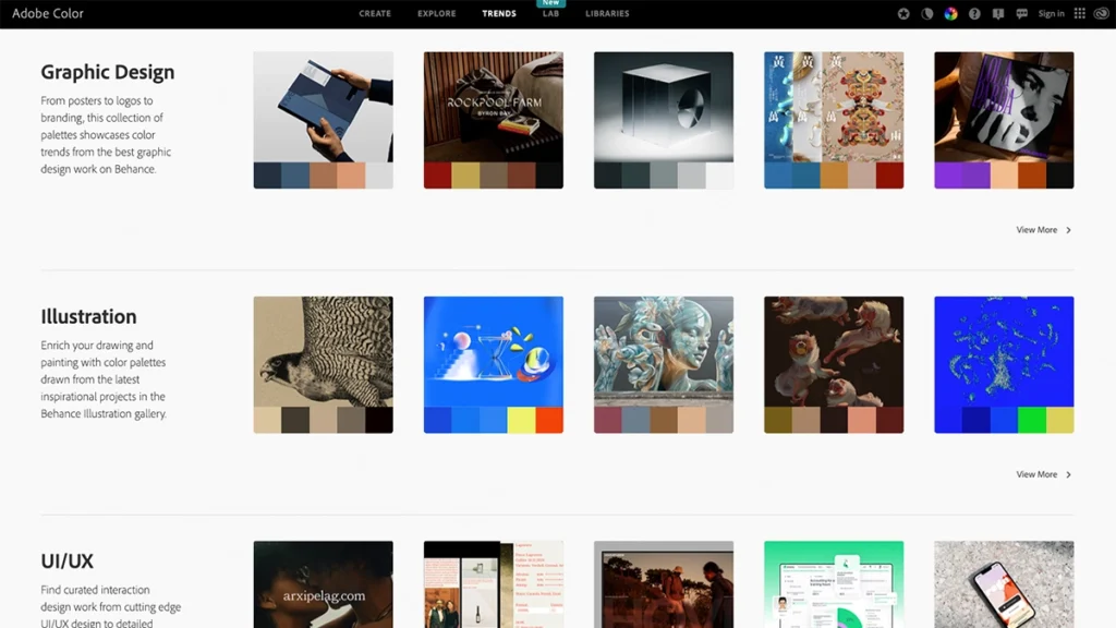 Adobe Color trends page