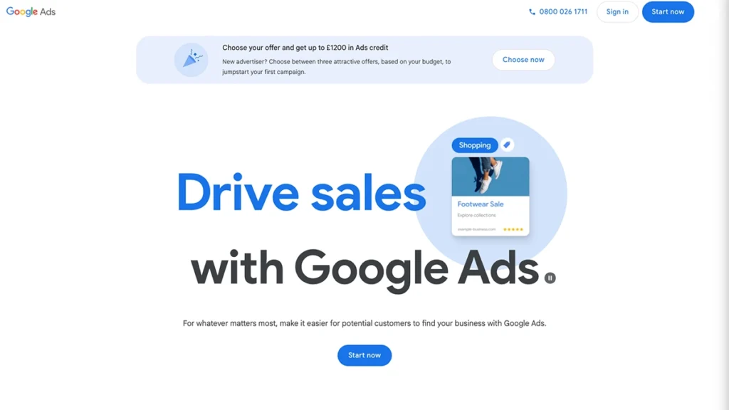 Screenshot of the Google Ads sign up page