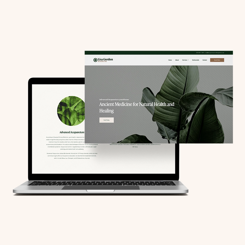 Mockup of Lisa Gordon Acupuncture website on laptop