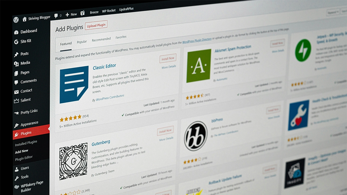 WordPress add new plugins page