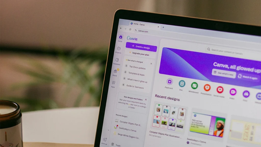 Close up of a laptop screen with Canva open