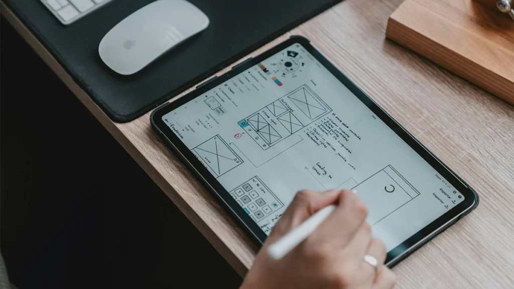 Designer creating a UX wire diagram