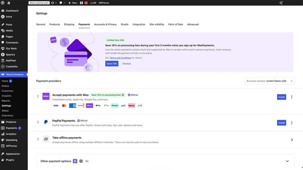 WooCommerce payment settings