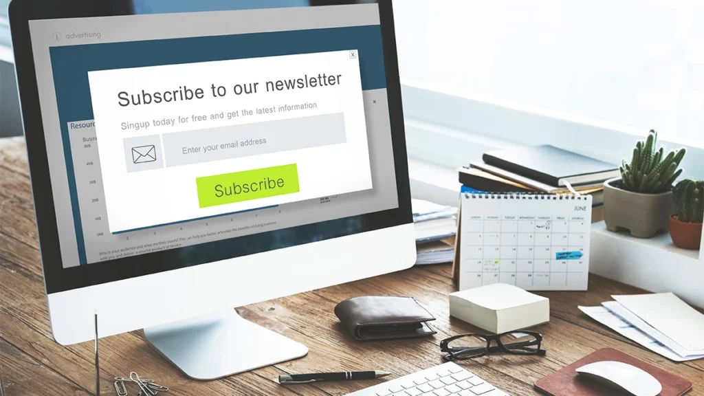 Computer with a newsletter sign up form