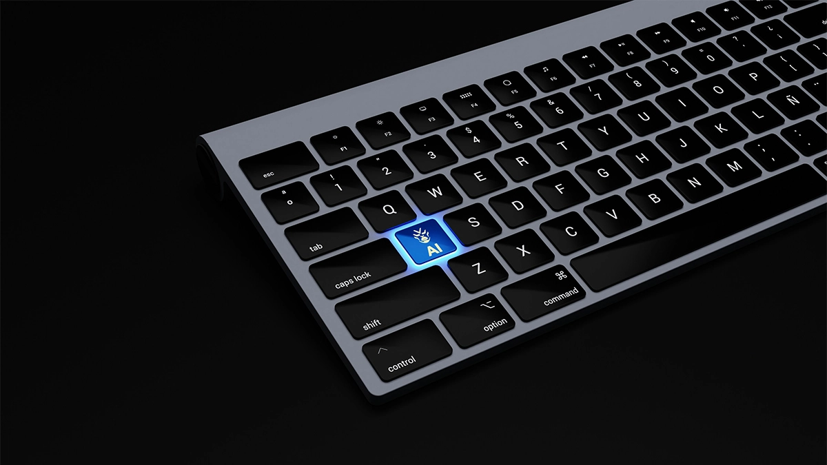 Dark computer keyboard with an AI button highlighted