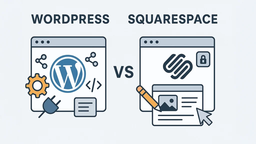 Illustration of WordPress vs Squarespace