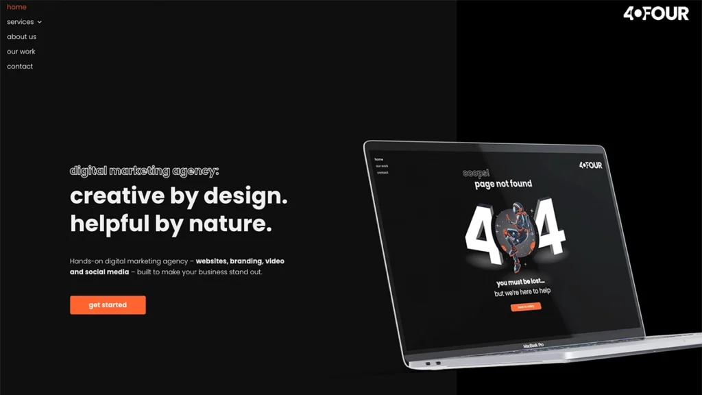 Screenshot of 404 Marketing home page showing the font choice