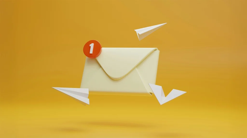 Illustrated envelope with paper aeroplanes flying around