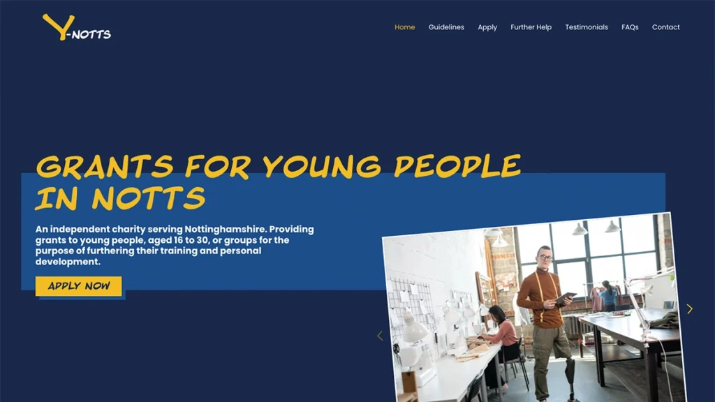 Screenshot of Y-Notts home page showing the font choice