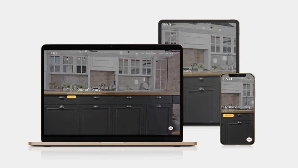 Estu Website Responsive Mockup on laptop, tablet and phone.