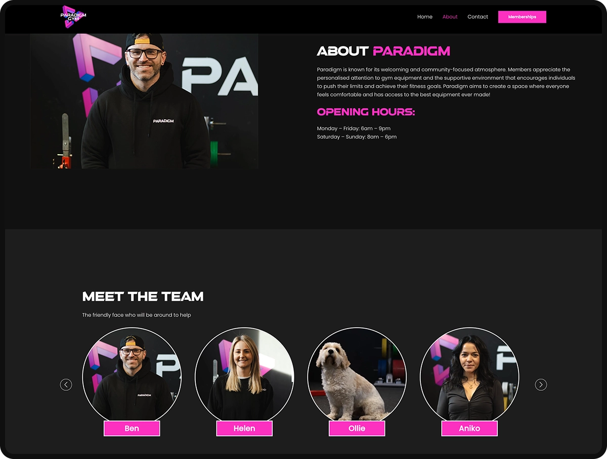 Screenshot of Paradigm Gym website design