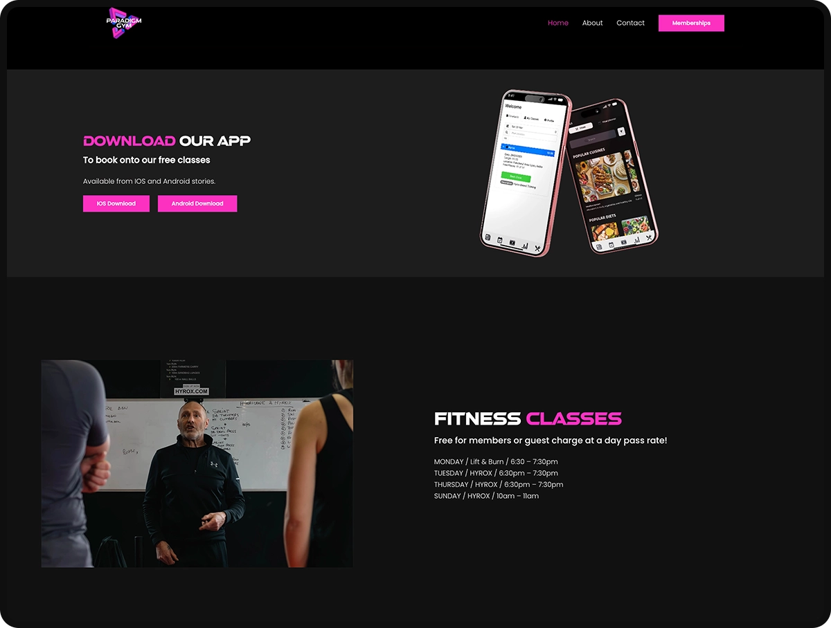 Screenshot of Paradigm Gym website design