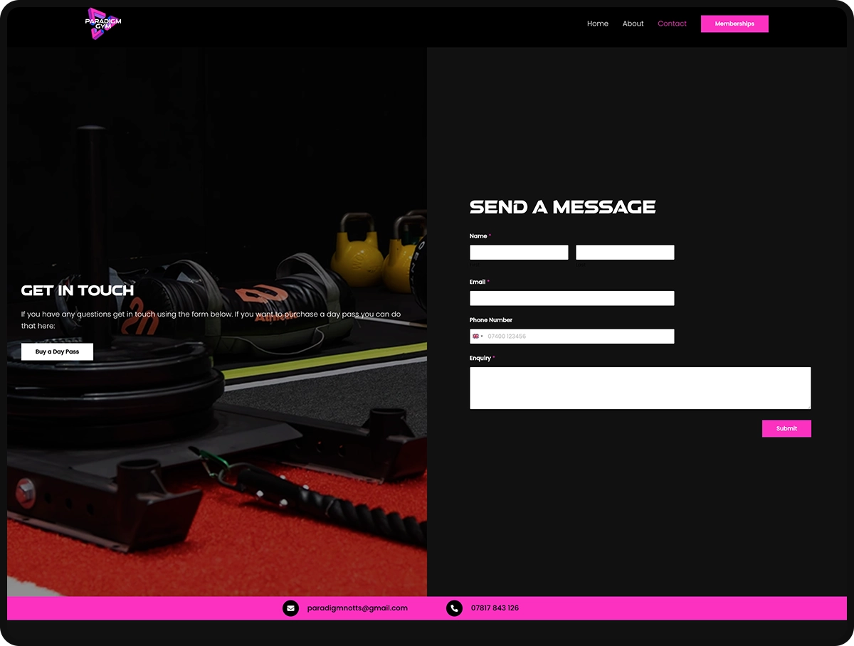 Screenshot of Paradigm Gym website design
