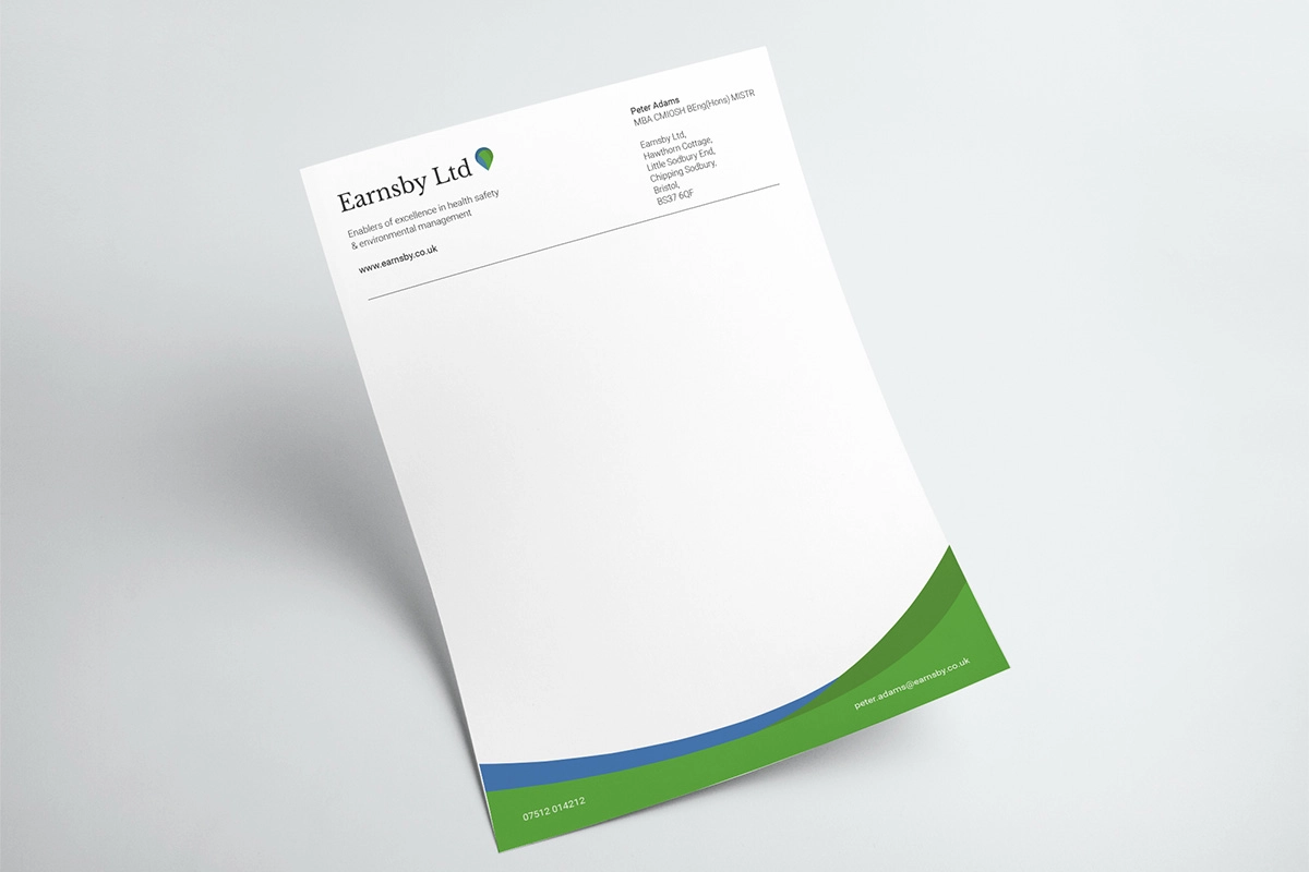 Piece of paper with the Earnsby Ltd letterhead