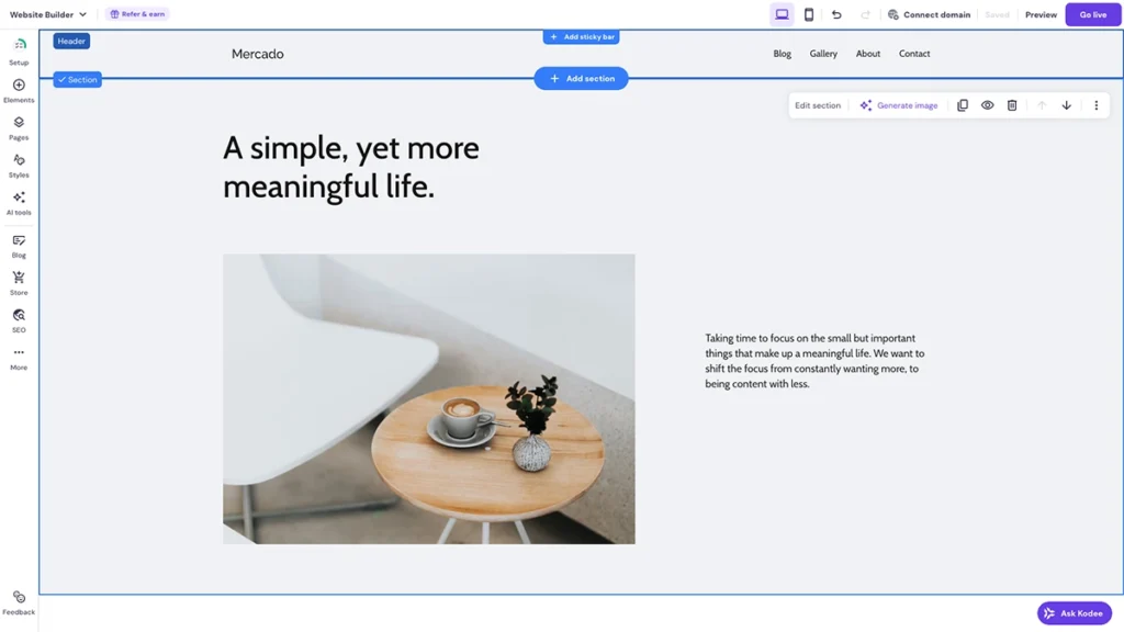 Screenshot of the Hostinger website builder
