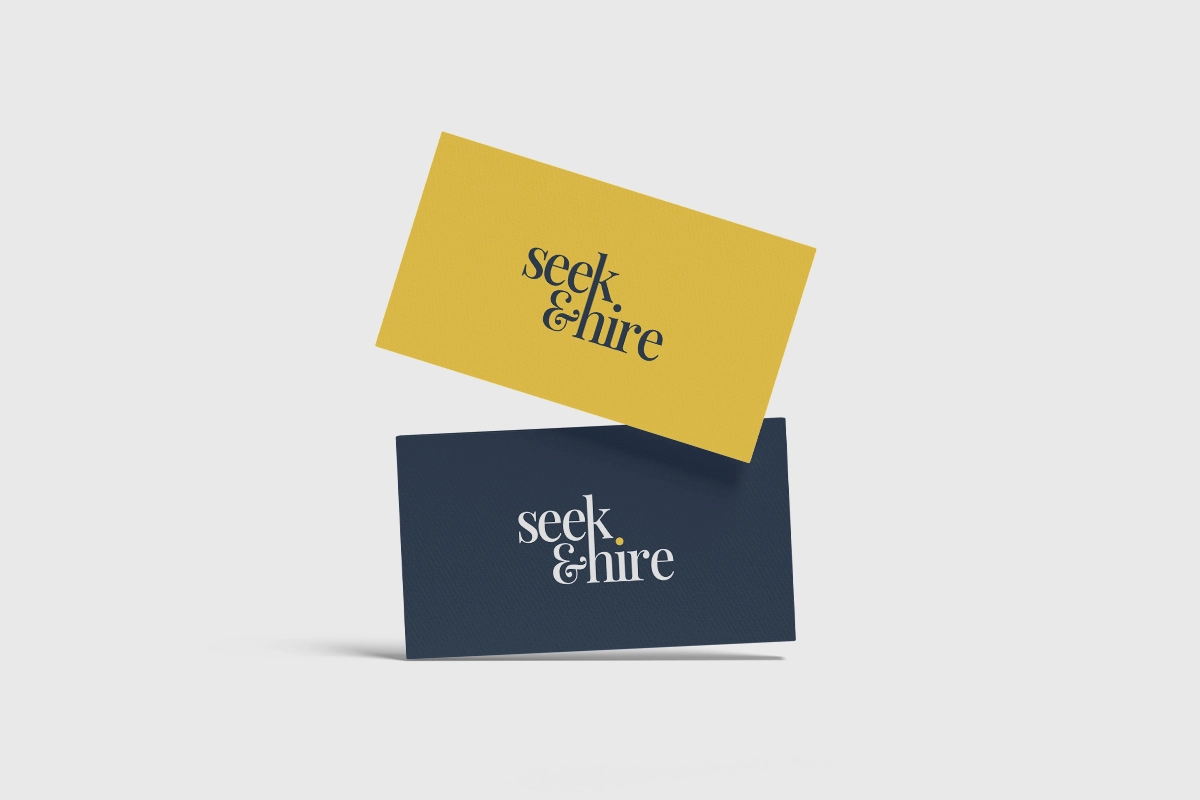 Seek and Hire business cards mockup