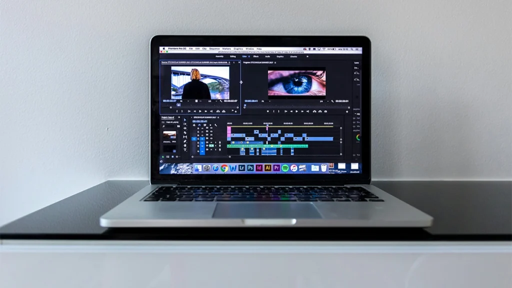 Laptop with video editing software