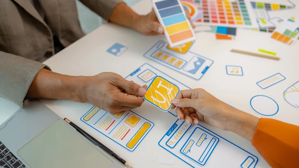 Design team choosing between different website colours