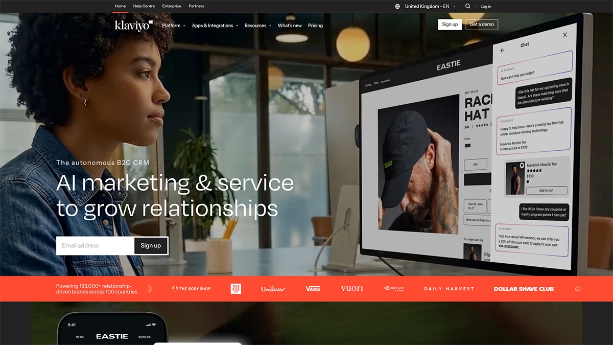 Screenshot of Klaviyo email marketing software