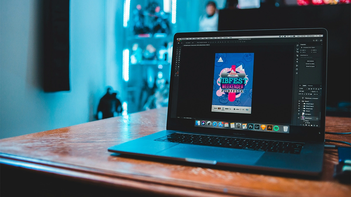 Laptop with Adobe Photoshop software