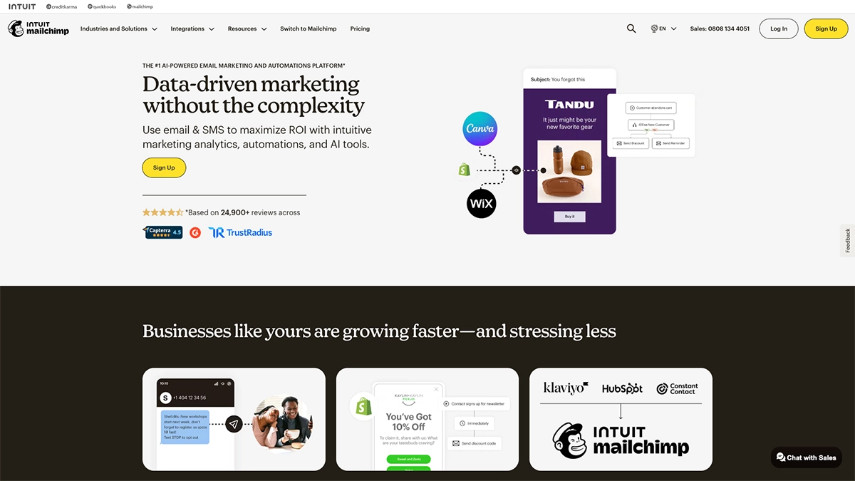 Screenshot of Mailchimp email marketing software