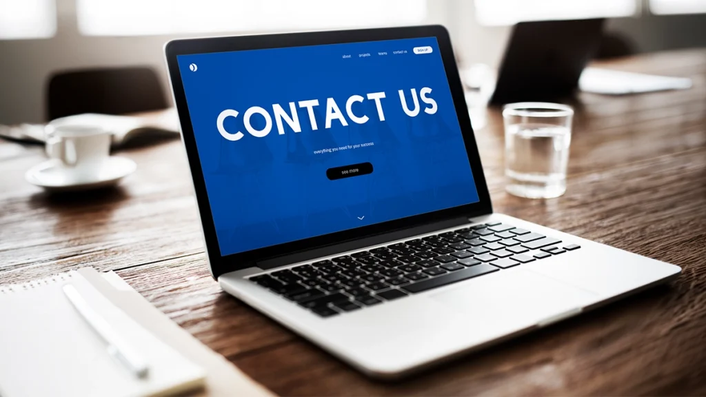 Contact us screen on a laptop