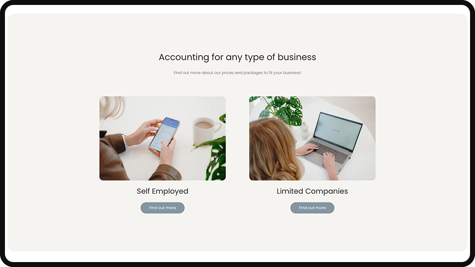Screenshot of Account8 accounting website design mockup