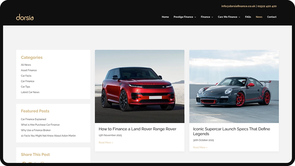 Screenshot of Dorisa Finance luxury car finance website redesign