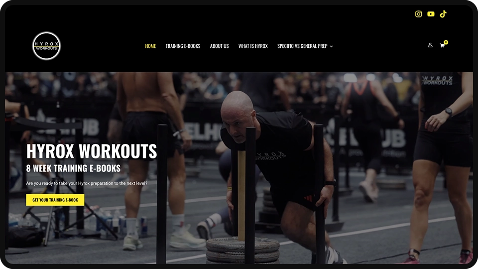 Screenshot of Hyrox Workouts workout programmes e-commerce website mockup