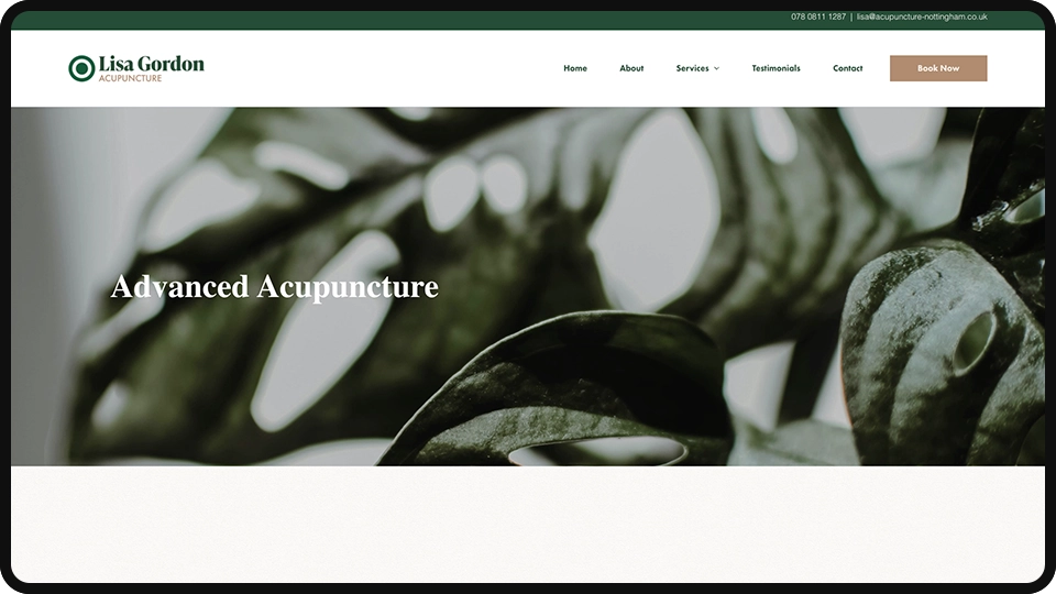 Screenshot of Lisa Gordon Acupuncture Nottingham website mockup