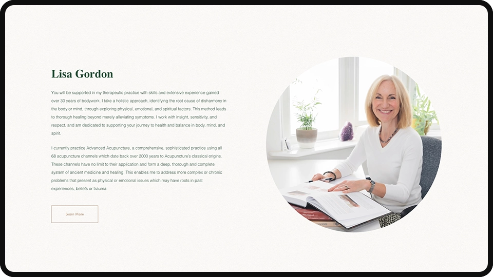 Screenshot of Lisa Gordon Acupuncture Nottingham website mockup