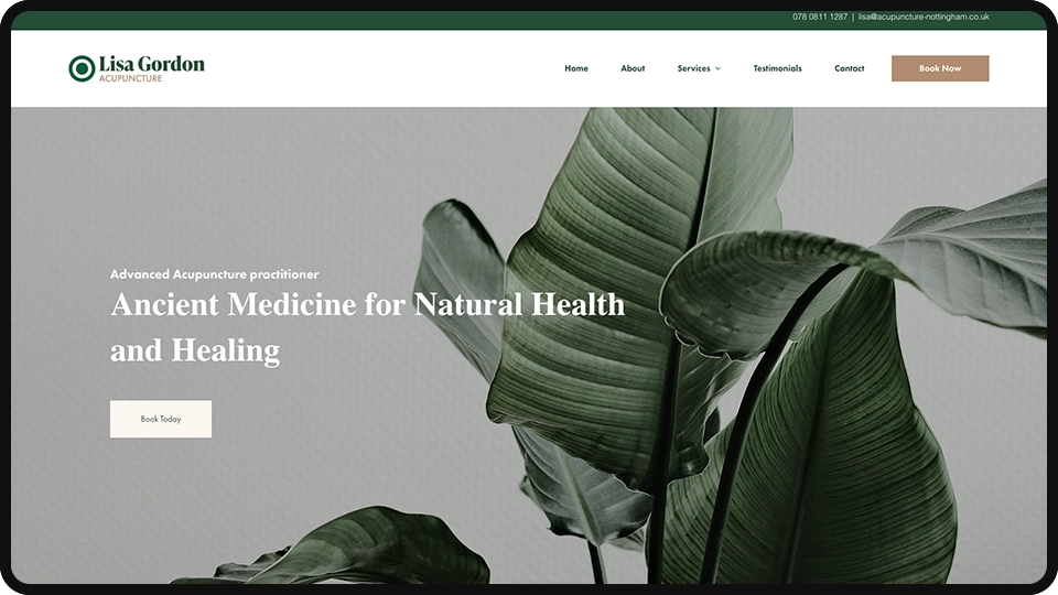 Screenshot of Lisa Gordon Acupuncture Nottingham website mockup