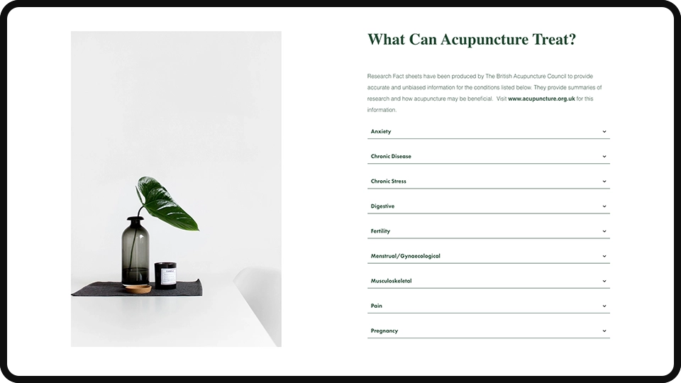 Screenshot of Lisa Gordon Acupuncture Nottingham website mockup