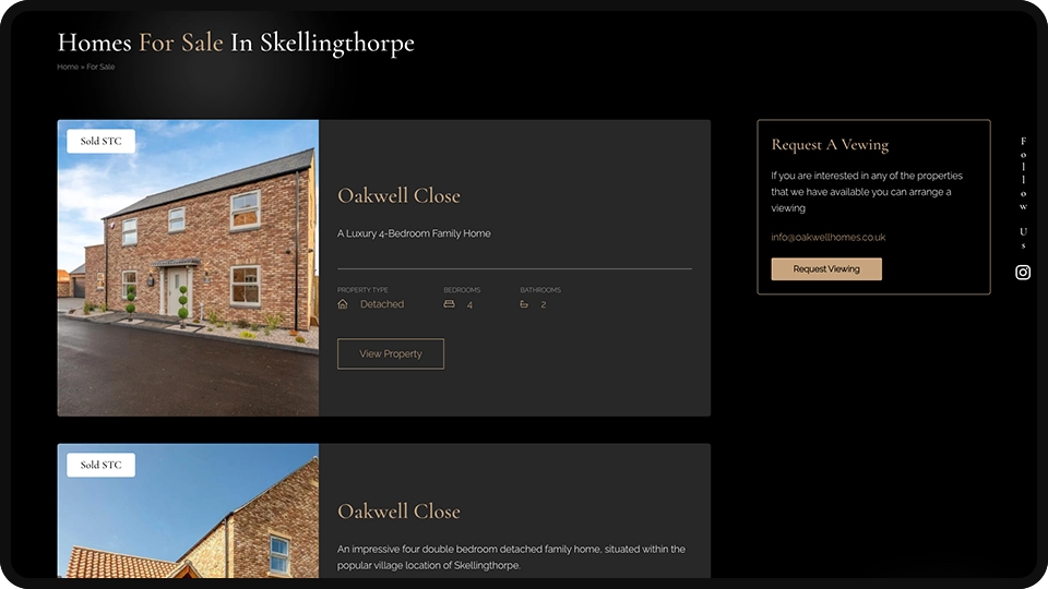 Screenshot of Oakwell Homes real estate property mockup