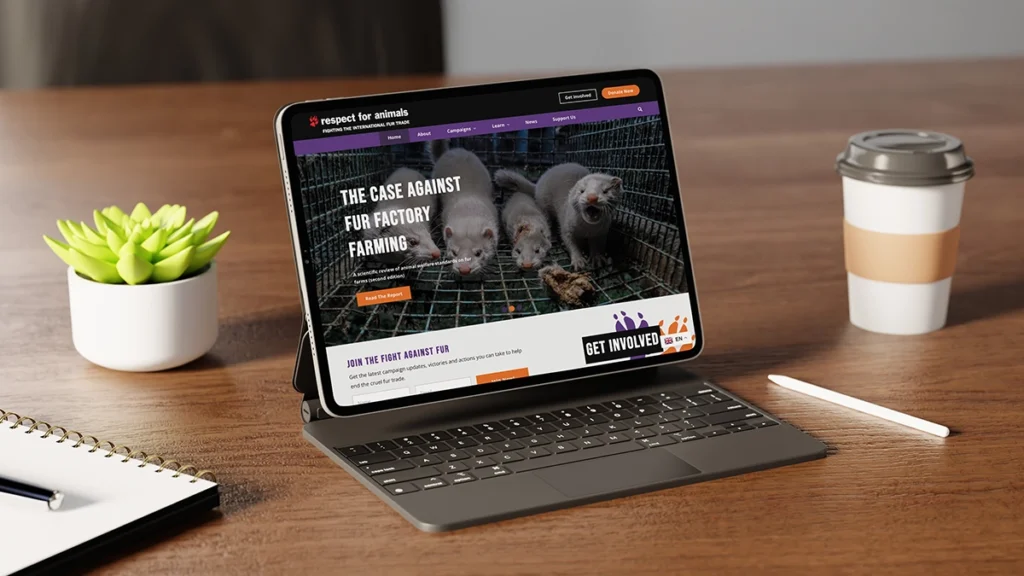 Respect for Animals website displayed on a iPad