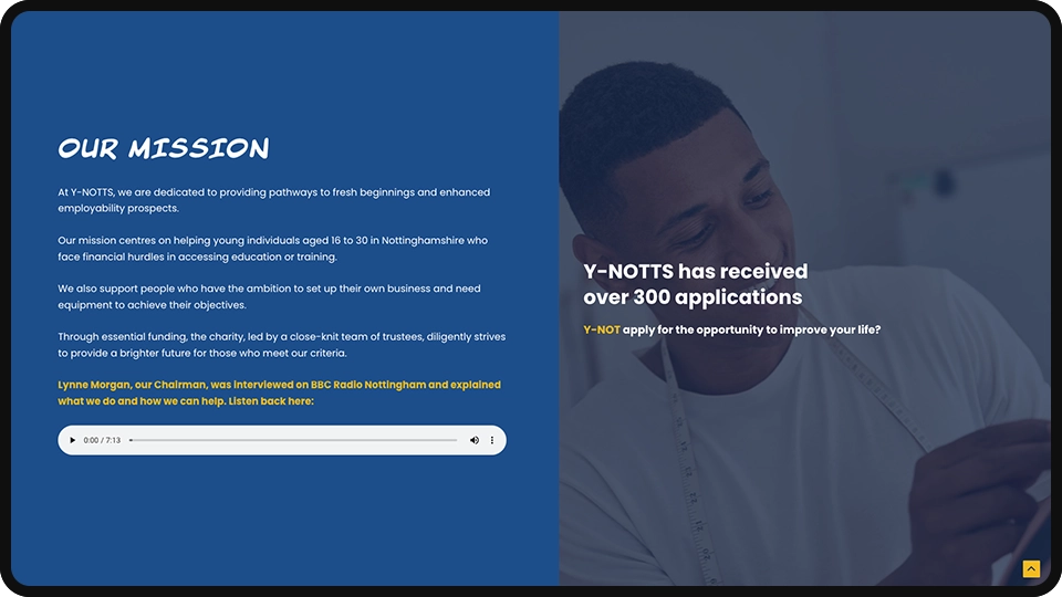 Screenshot of Y-Notts charity website redesign