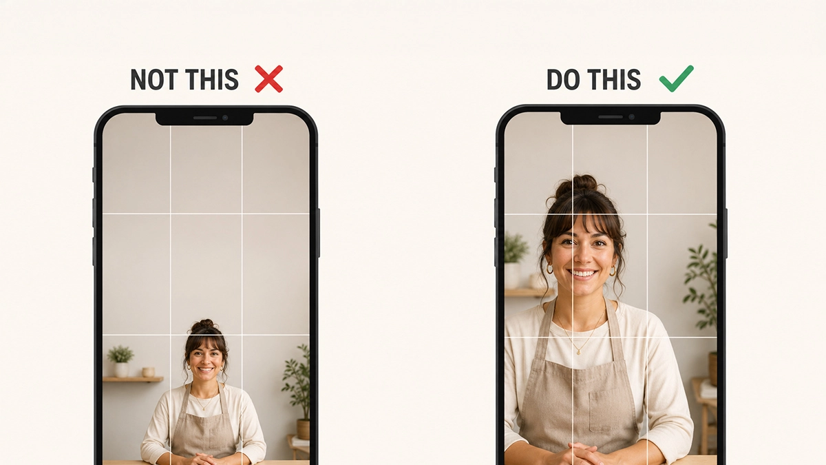Side by side phones showing the wrong and right composition for a social media video