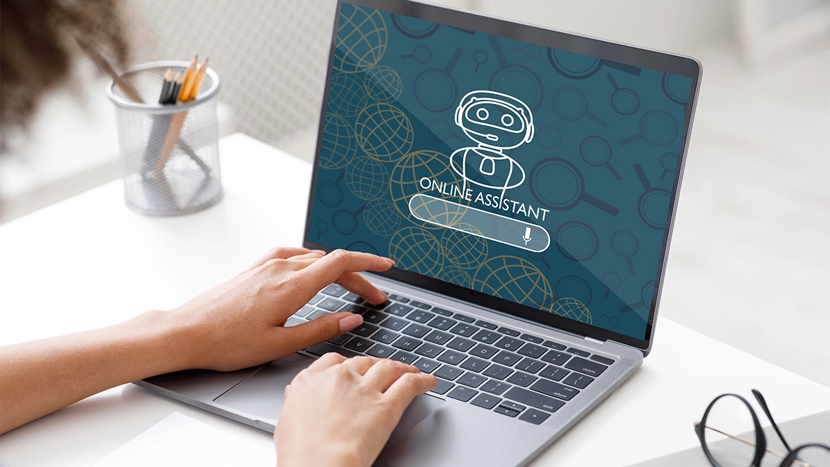 Woman using a online ai assistant on laptop