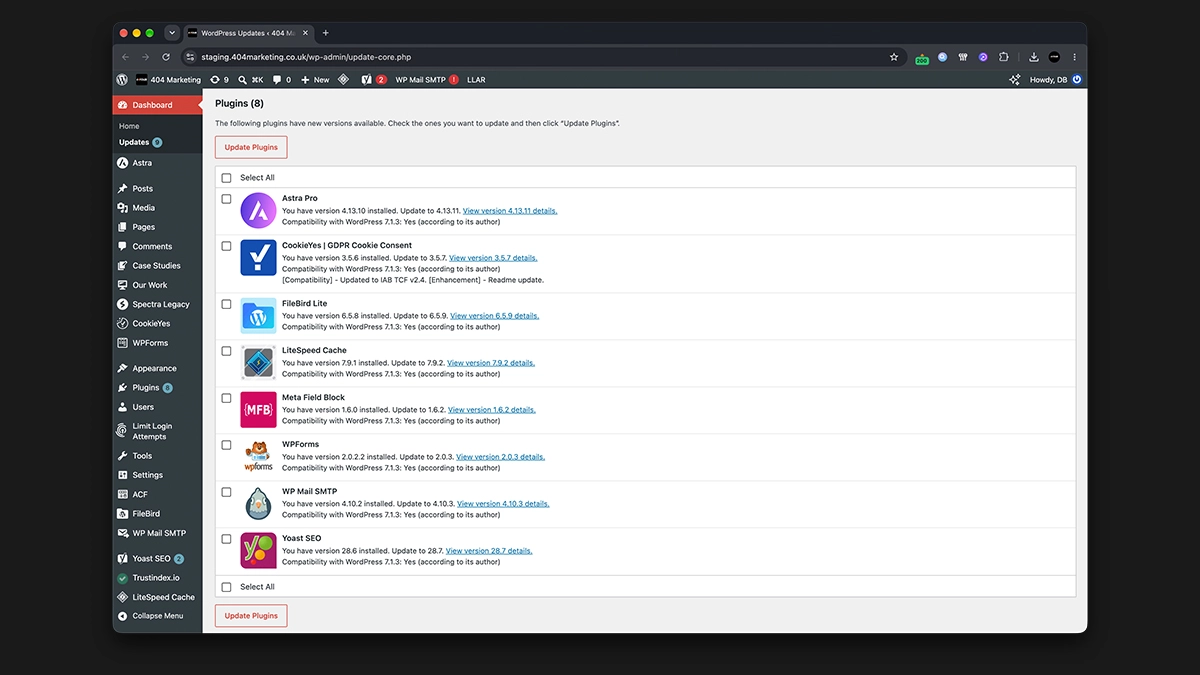 Screenshot of WordPress plugins updates