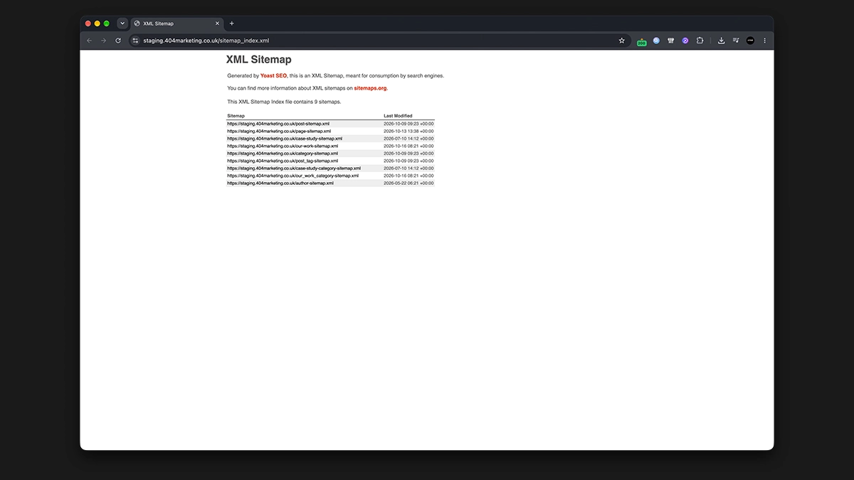 Screenshot of the Yoast XML sitemap