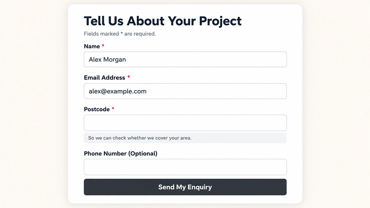 Website form example with clear instructions